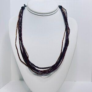 Chico's 8 Strand Black, Purple, Brown And Red Beaded Choker Necklace (5556)
